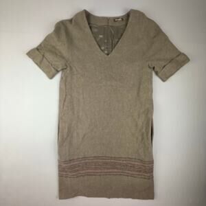 Massimo Dutti Wool Blend Knit Shift Dress XS Green Lined Minimal Classic